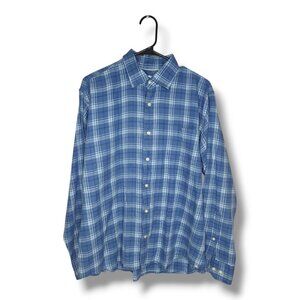 Peter Millar Crown Men's Large Shirt Blue Plaid Button-Down Cotton Long Sleeve